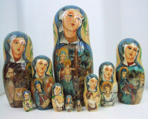 10 pièces poupée de nidification russe unique en son genre peinte à la main de la « Nativité du Christ » - Photo 1 sur 9