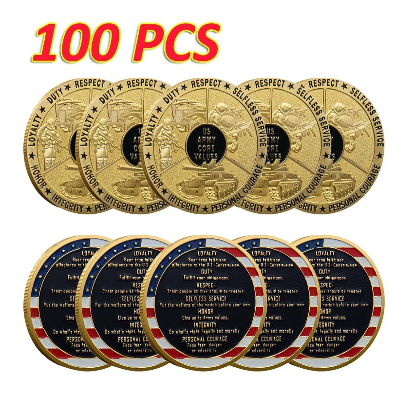100PCS US Military Challenge Coin Commemorative Army Core Values Collectible