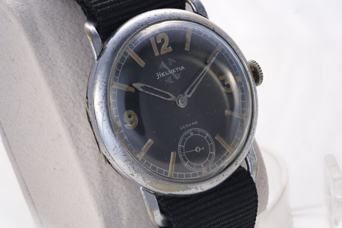 HELVETIA Flieger Watch 1939 Jumbo Pilot Vintage Wristwatch WWII