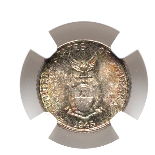 1945-D USA Philippines 10C Ten Centavos NGC MS66 Gorgeous Patina Toned Reverse