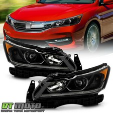 All Black For 2016-2017 Honda Accord Lx Non-led Drl Projector Headlights Lh-rh