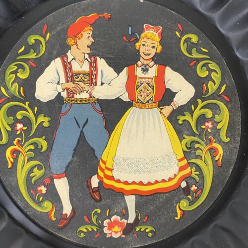 Plato de tarta de hojalata holandés vintage Tole Twins Pennsylvania decoración de pared colgante - Imagen 3 de 11