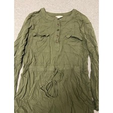Altar'd State Shirt Dress S Rayon Casual Long Sleeve Drawstring Buttons Green