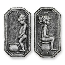 9932196 Cast Iron Rustic Pair Wall Signs Toilet Gray 7X17Cm