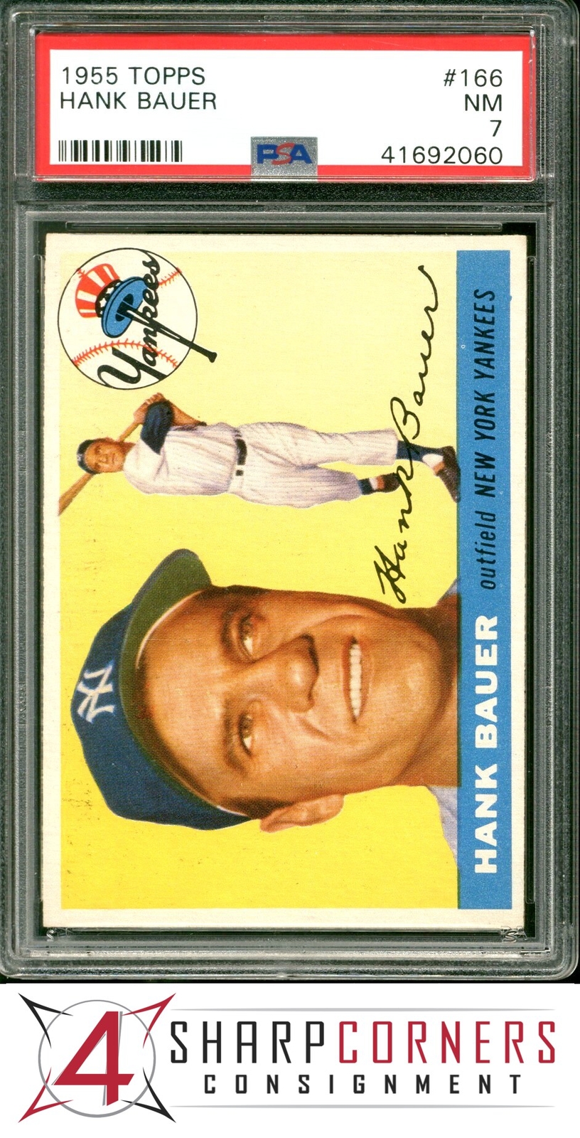 1955 TOPPS #166 HANK BAUER YANKEES PSA 7