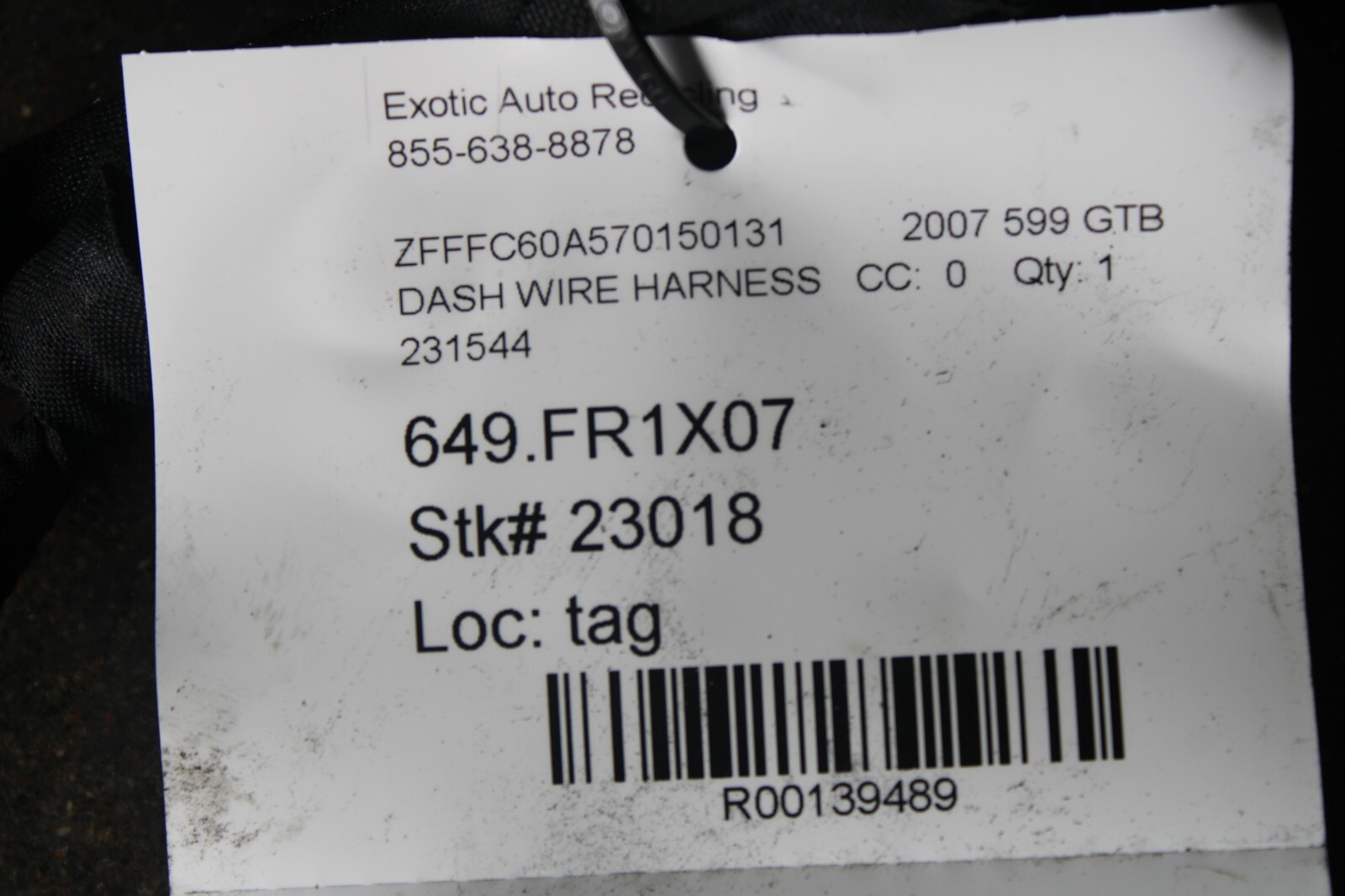 Ferrari 599 GTB, Main Dash Wire Harness, Used, P/N 231544