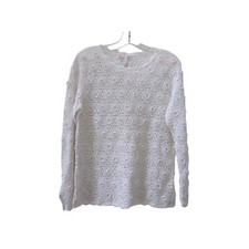 VTG White Delicate Crochet Flower Knit Long Sleeve Sweater Sz S