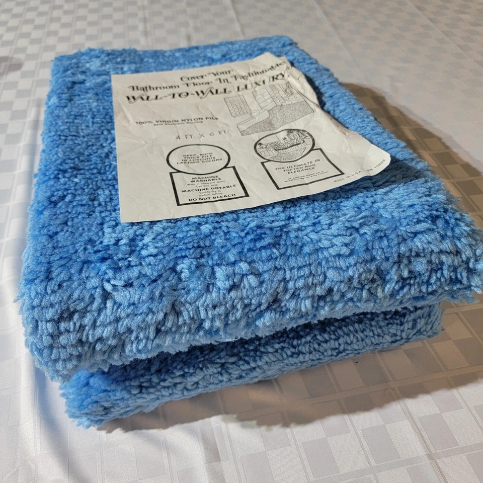 Large Vintage 100% Virgin Nylon Pile Skid Resistant 4x6ft Bathroom Rug Blue USA - Image 4 of 4