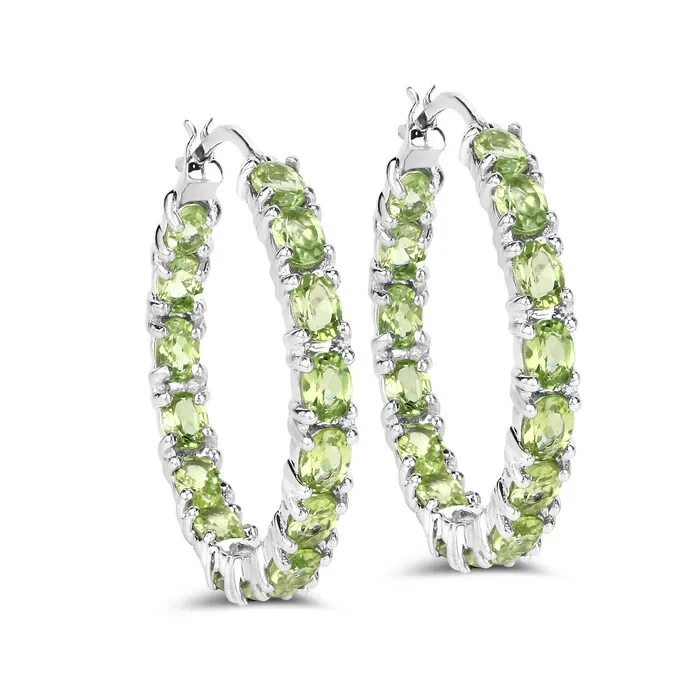 6.24 Ct Green Peridot Hoop Earrings 925 Sterling Silver - Image 3 of 3