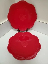 The Cellar Whiteware  Red  Flower Shaped Salad Plates with embossed centers 