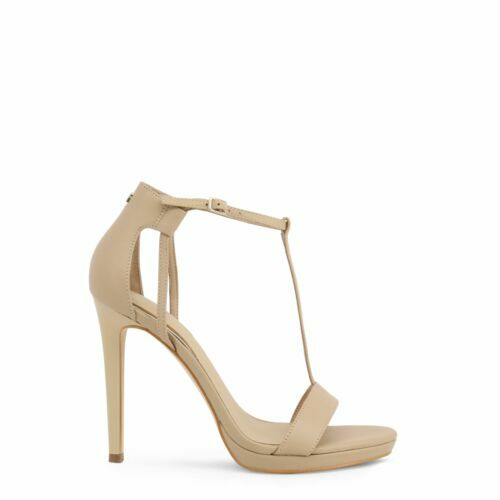 Sandales GUESS En Simili Cuir Marron Clair - Talon Aiguille Métal Doré 12 Cm - Taille 36 - Occasion Très Bon état