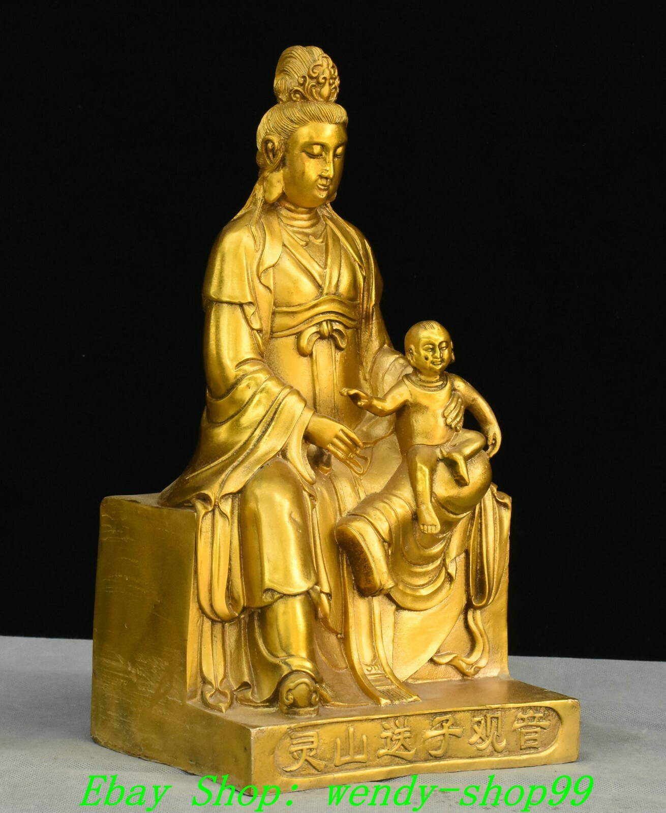 14" Old Chinese Brass Copper GuanYin KwanYin Tongzi Buddha Bodhisattva
