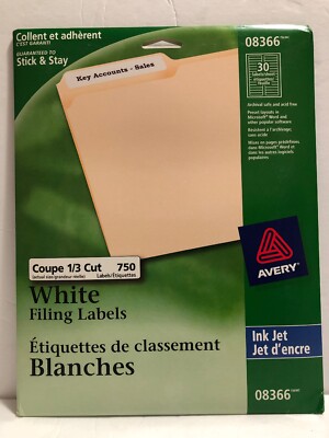 AVERY 08366 File Folder Labels for Inkjet Printer 0.6 x 3.43  (PACK OF 750) NEW