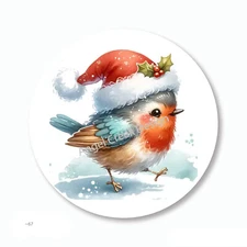 Watercolor Winter Bird Christmas Favors Scrapbook Stickers Envelope Seals Labels