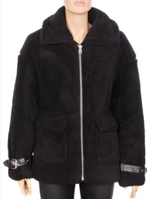 Womens Size 16-18 UK Borg Jacket Teddy Fleece Collared Buckle Coat New XL  Zipper UK