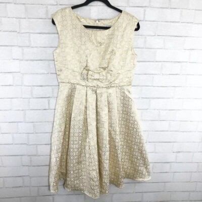 Geode Modcloth Gold Geometric Pleated Fit & Flare Midi Dress Women's Size  Large | eBay