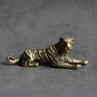 Solid Brass Retro Lying Tiger Keychain Tea Pet Accessories Desktop Ornament Gift