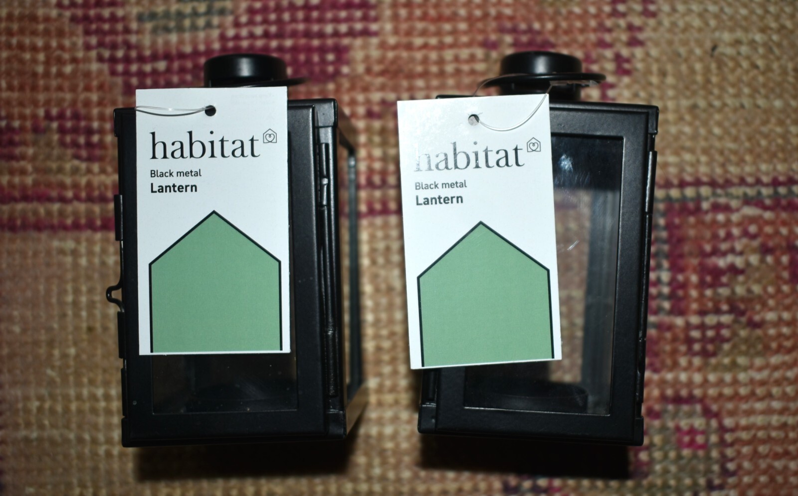 NEW Habitat Black Metal Glass Lanterns x 2 Pair Small Tea Light Candle