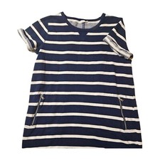 Gap Roll Sleeve Sweatshirt Dress Blue White Stripe Zip Pocket Women's L