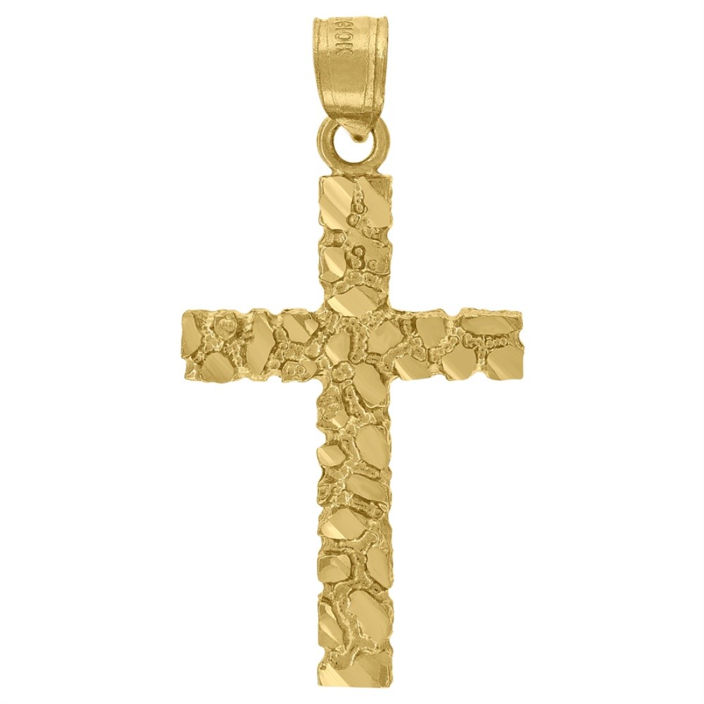 10K Yellow Gold Unisex Nugget Latin Cross Religious Charm Pendant 1.7gm