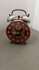 Vintage Wind Up Alarm Clock Red Twin Bell Visible Gears Untested Parts Repair