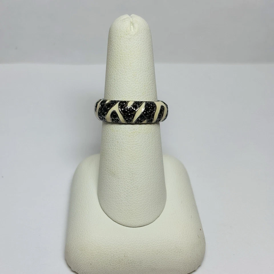 Anillo Hidalgo Plata de Ley 925 Esmalte Negro Circonita Circonita Talla 7 Foto 3 de 4