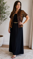 R&K Originals Women’s 2 Pc Dress Set Black Dress Animal Print Jacket 10P