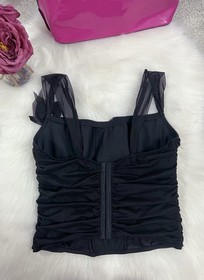 Vintage Y2K Ann Summers Baroque Coquette Mesh Ruched Corset &ndash; Black