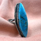 Vintage Sterling Silver Ring Turquoise Navette Southwestern Size 6.75
