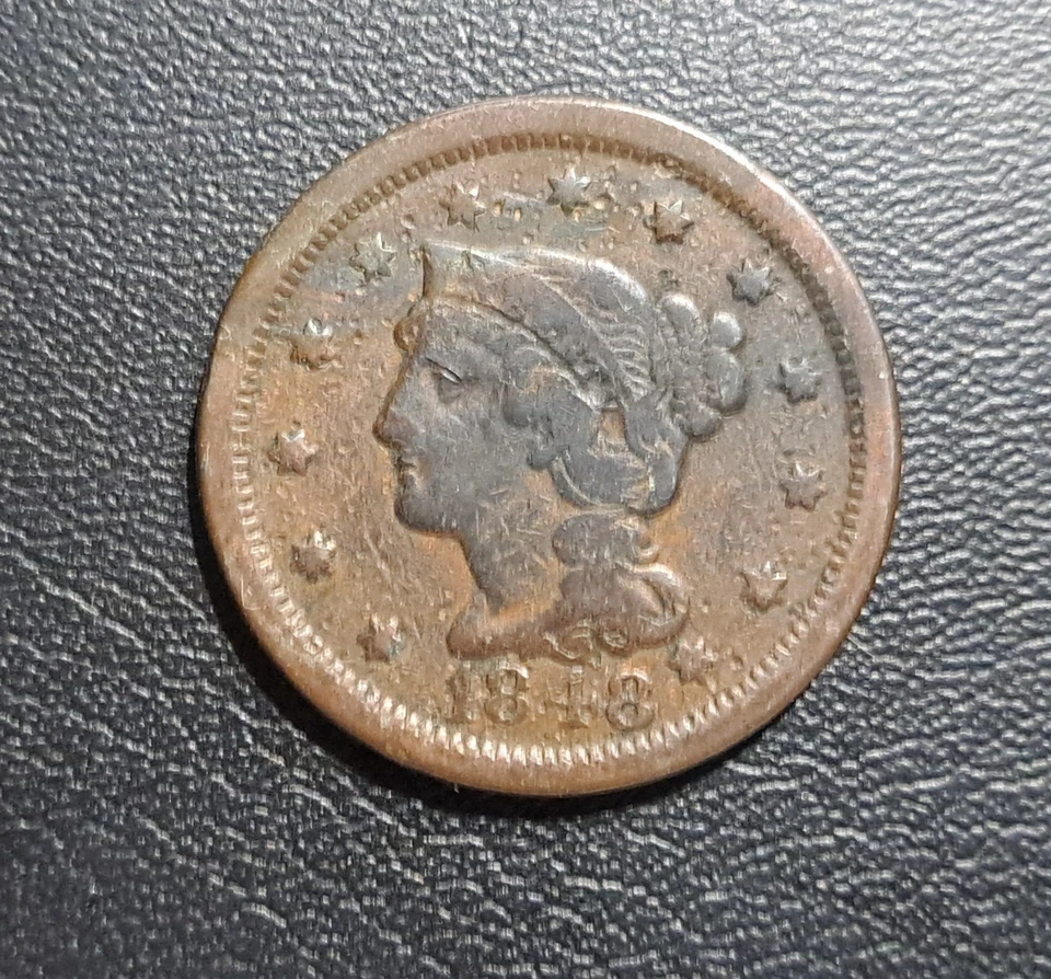 1847, 1848 Cabelo Trançado, Centavo Grande, Conjunto de Duas Moedas, Moedas Muito Finas, Bom - Imagem 2 de 4