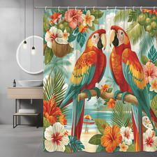 Tropical Parrot Shower Curtain Floral Beach Scene
