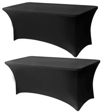 6FT Black Table Cloth - 2 Pack Fitted Stretch Rectangle Spandex Tablecloth, W...