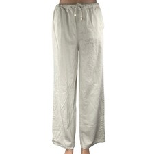 Zara Women's White Cream High Waisted Wide Leg Drawstring Trousers Pants Size M