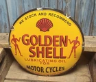 Vintage Golden Shell Lubricating Oil for Motorcycles Porcelain Metal Sign