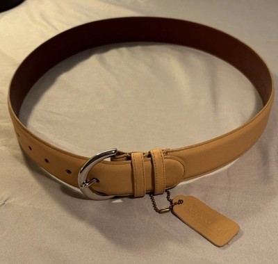 ❤️COACH Y2K BEIGE CAMEL GLOVE TANNED LEATHER BELT SZ LARGE Modern Coach Rhinestone Crystal Signature Curve Zip Ergo  main image 2