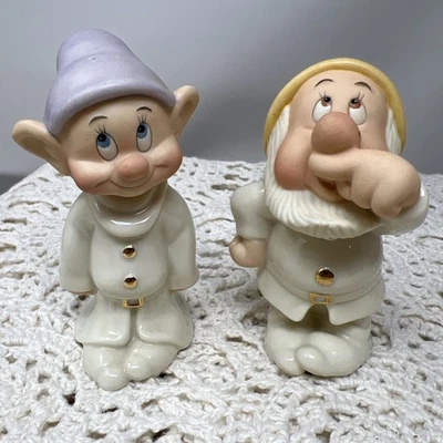 Disney Lenox Snow White & Seven Dwarfs Dopey & Sneezy Salt & Pepper Shakers - Image 1 of 4