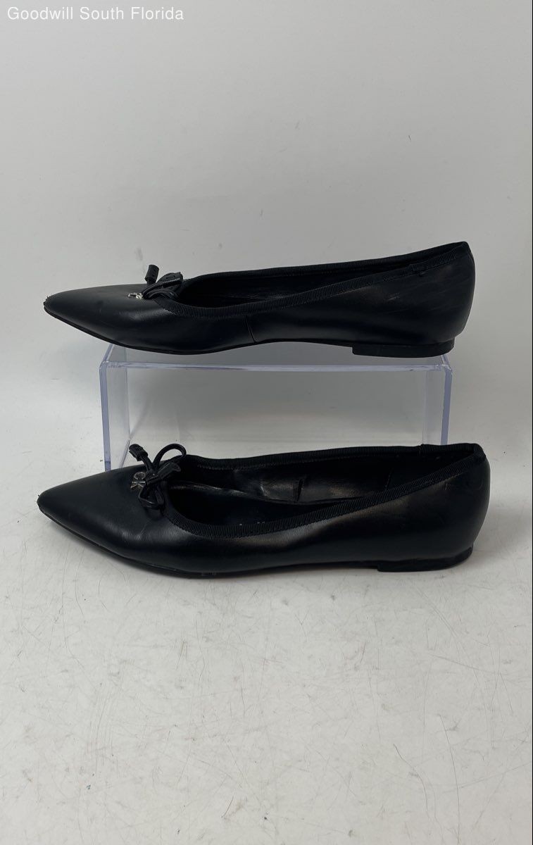 Calvin Klein Womens Black Leather Slip-On Pointed Toe Ballet Flats Size 7.5