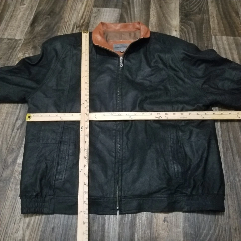 Abrigo Chaqueta Johnston & Murphy Ligero Cuero Cordero Negro Talla 44 Foto 2 de 4