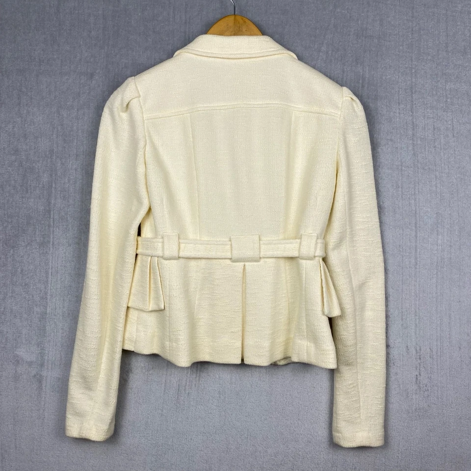 Blazer Nanette Lepore para mujer XS crema cinturón peplum preppy dinero antiguo hecho en EE. UU. Foto 2 de 4