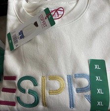 Esprit Women's XL Logo Fleece Crewneck Sweatshirt Cream Viral 80's Costco NEW