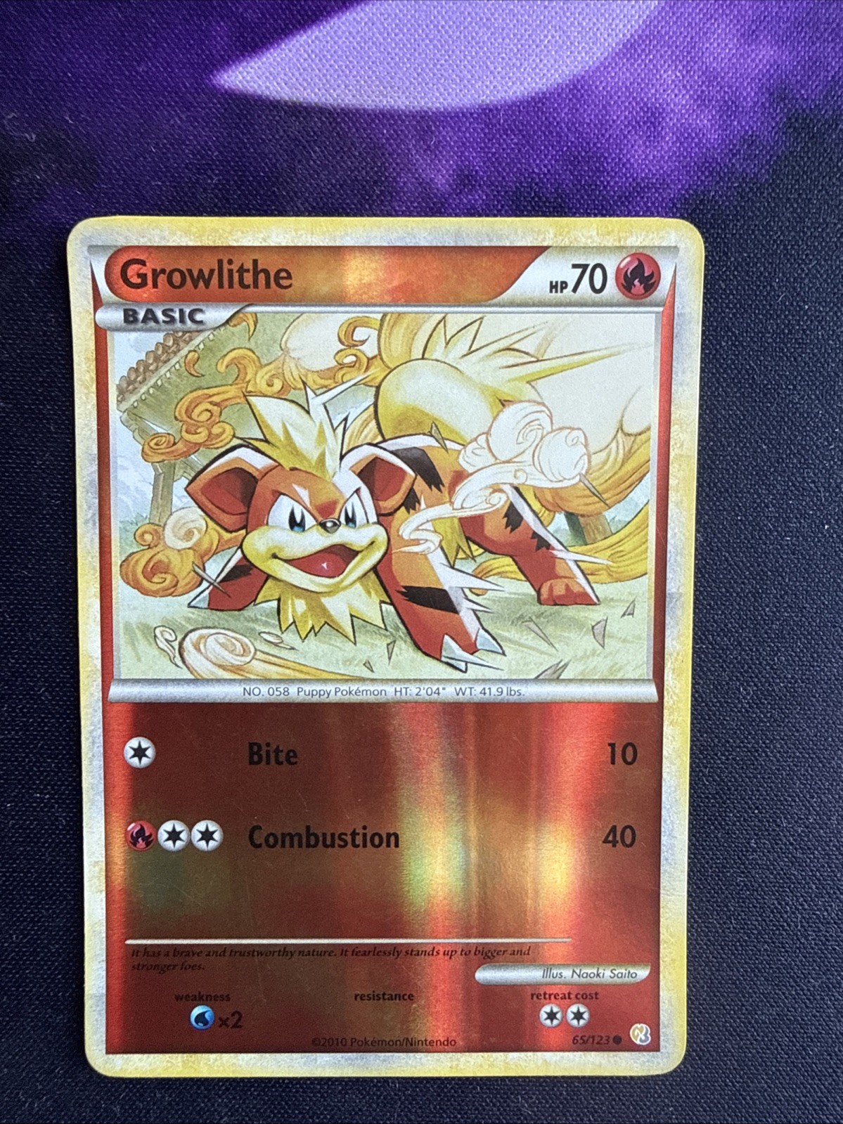 Growlithe 65/123 Heartgold & Soulsilver Reverse Holo 2010 Pokémon Card LP