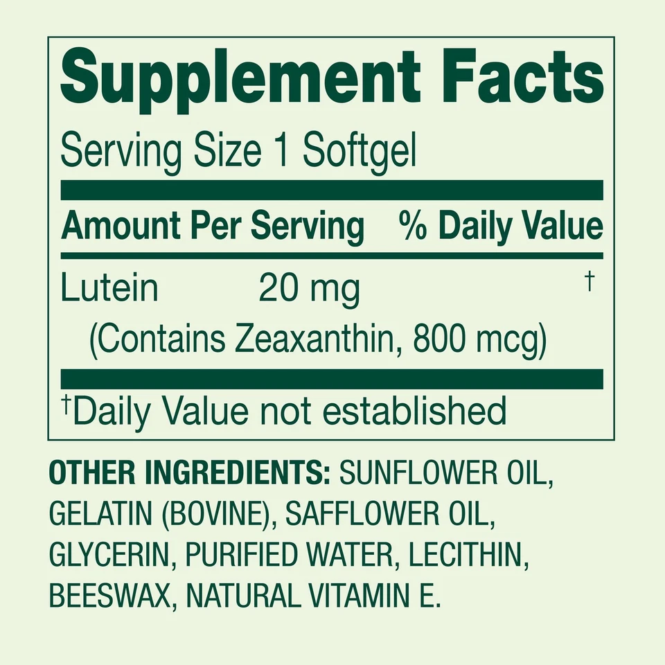 Spring Valley Lutein with Zeaxanthin Dietary Supplement Softgels, 20mg, 30 Count - Image 2 of 4