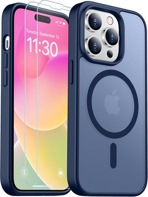 Magnetic Matte Case for iPhone 14 Pro w/ 2 Screen Protectors Blue