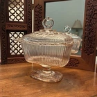 Vintage Indiana Glass Pink Open Lace Edge Pedestal Candy Box Dish with Lid Retro
