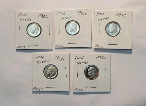 1995 S- 1999 S  US Silver Proof Roosevelt Dimes (5 Silver Dimes)