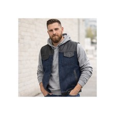 Denim Blue SOA Club Vest Leather Trims Mens Biker Motorcycle Casual Streetwear