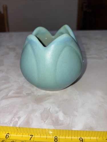 Van Briggle Pottery Tulip Vase -  Blue Two Tone - 4" - Signed