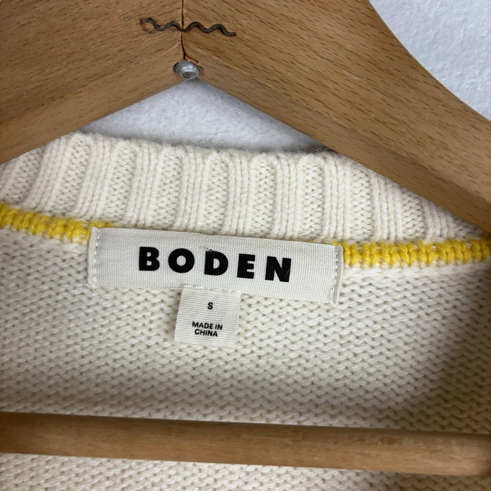 Boden Lemon Sweater Hand Embroidered Wool Alpaca Warm Ivory Small Preppy Novelty - Image 2 of 4