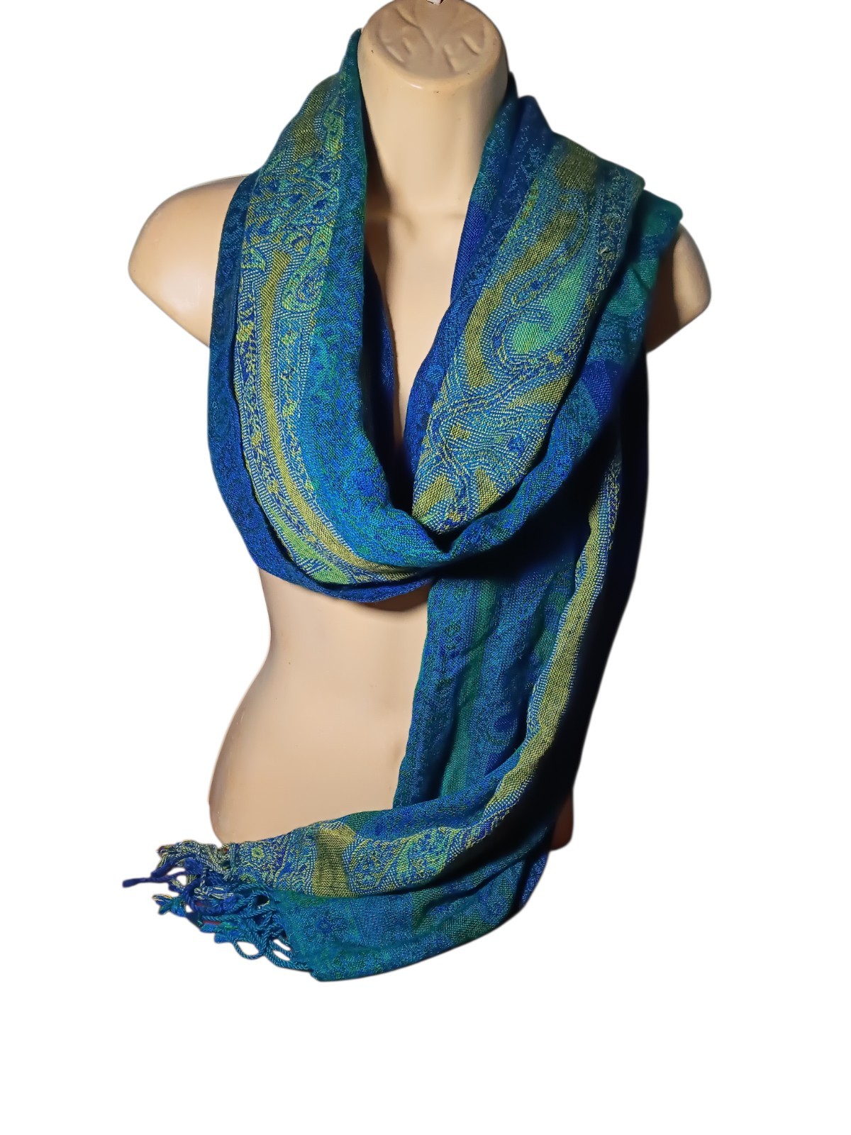 Womens Long Rectangular Fleur De Lis Tasseled Sca… - image 5