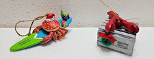 Crab on Surfboard Lobster On Crate Christmas Holiday Ornaments